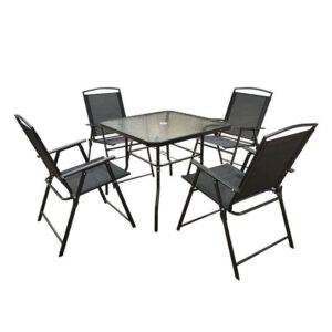 Set Mesa + 4 Sillones Crystal Rock Metal Negra 85Cm Top Glass (24035063)